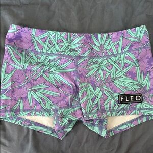 Fleo Women's Leafy Purple and Mint Shorts